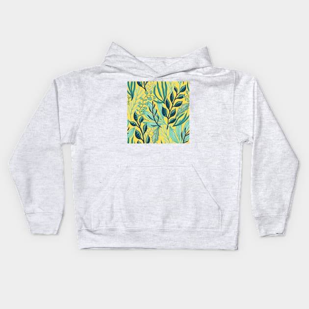 Botanical Yellow Pattern Kids Hoodie by Alexander S.